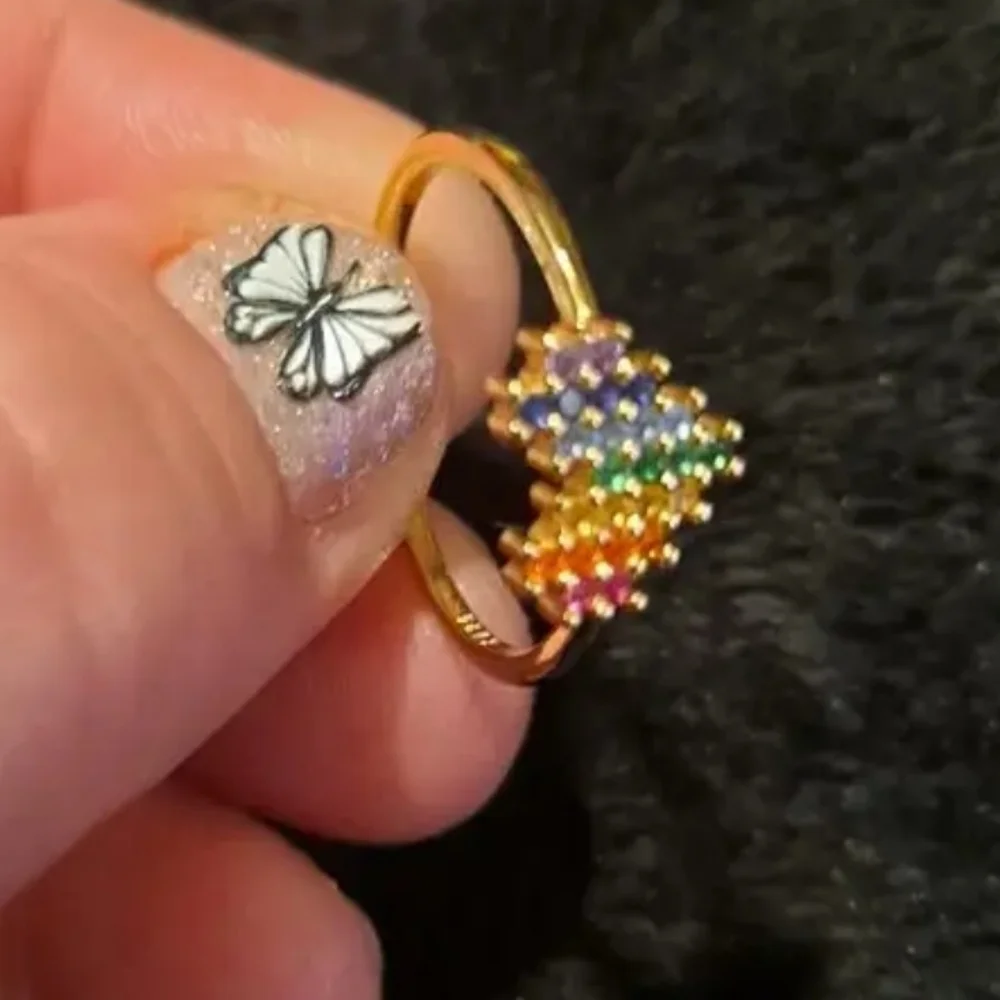 925 Colorful Heart Sterling Silver Ring Sz 7